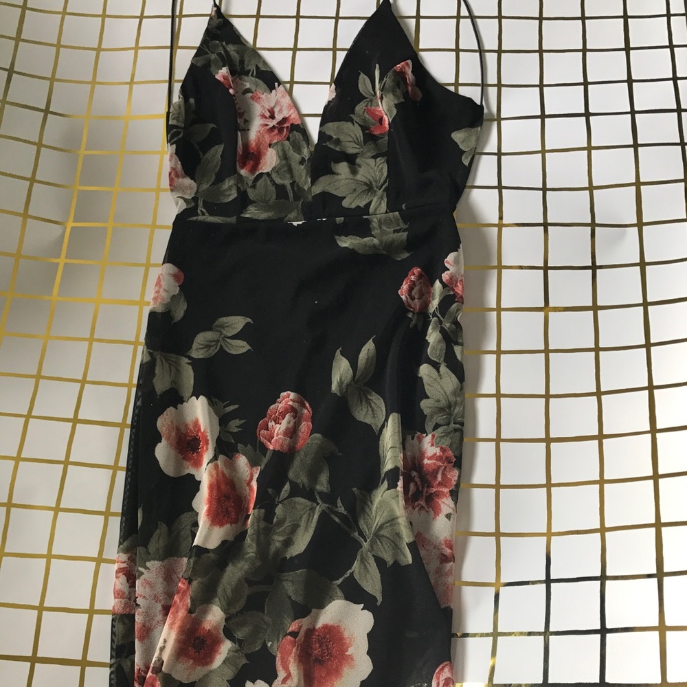 Floral Tight Black Dress - Picture 3 of 4